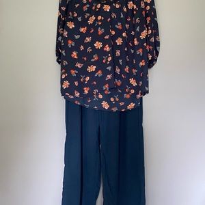 Ann Taylor Medium Petite Teal Slacks (wide leg)